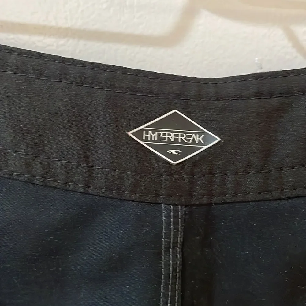 O' NEILL hyperfreak swim boardshorts lace up stretch gray black stripe